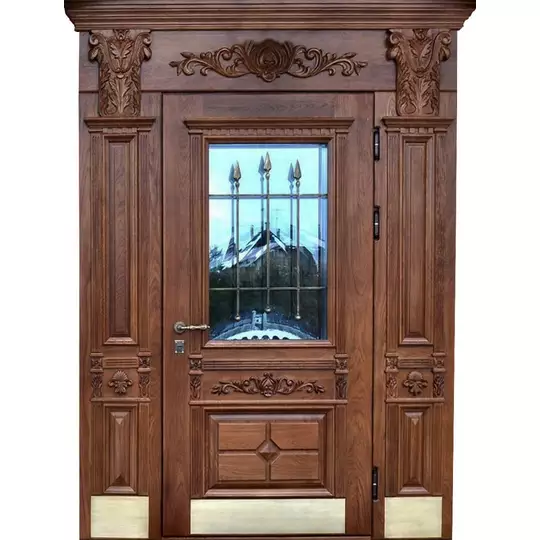 металлическая парадная дверь c массивом дерева